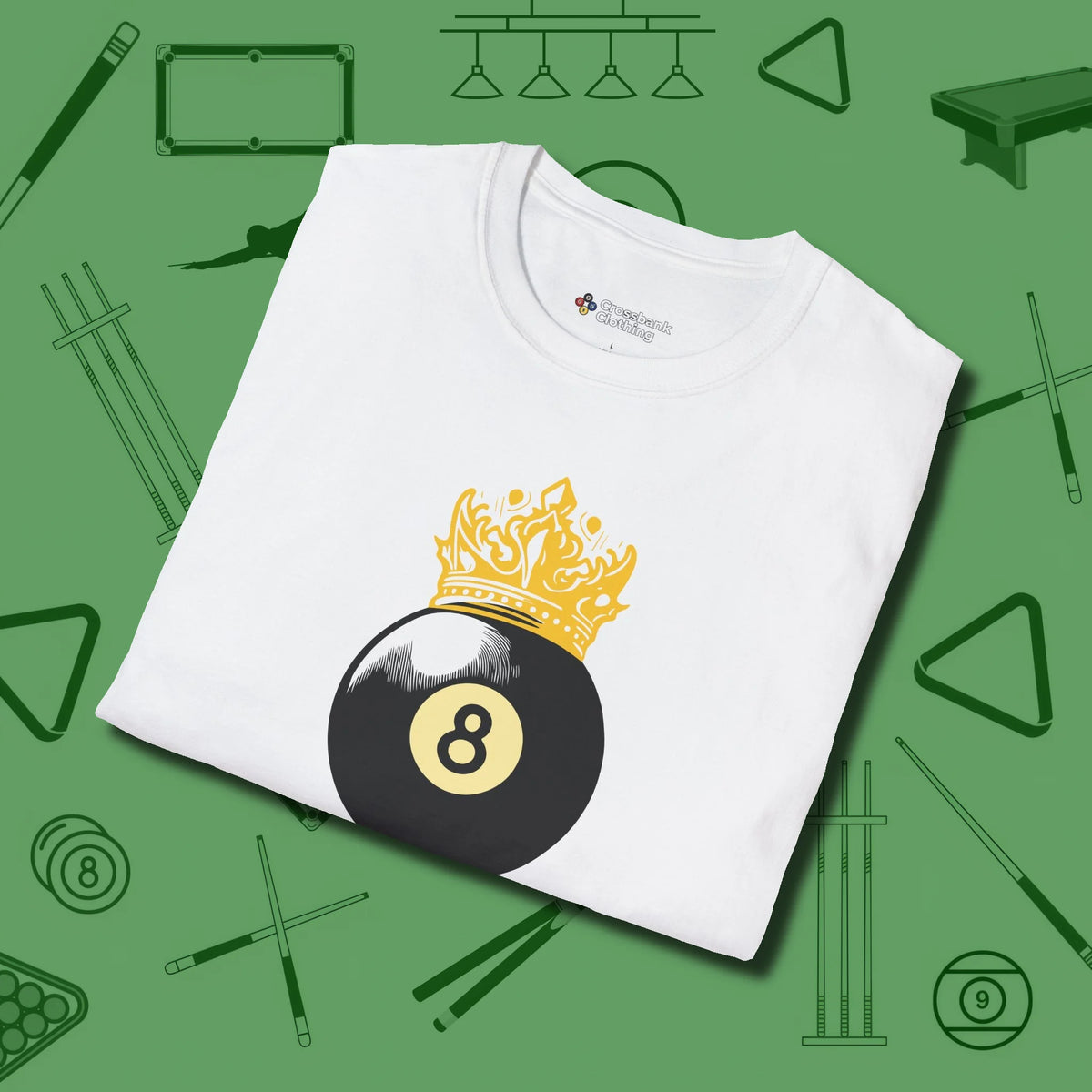 Eight Ball Crown T-Shirt, folded view, in White because the table is your battlefield