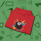 Eight Ball Excitement Hoodie, folded view, in Red perfect for players with quiet fire