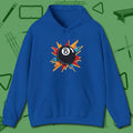 Eight Ball Excitement Hoodie, front view, in Royal play in style, win in silence