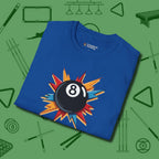 Eight Ball Excitement T-Shirt, folded view, in Royal for hustlers who keep it honest
