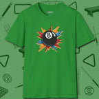 Eight Ball Excitement T-Shirt, front view, in Irish Green from chalk to clutch, look the part