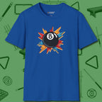 Eight Ball Excitement T-Shirt, front view, in Royal table-tested, street-approved style