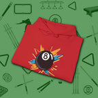 Eight Ball Excitement Hoodie, in Red color, billiards hoodie, folded view