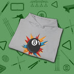 Eight Ball Excitement Hoodie, in Sport Grey color, billiards hoodie, folded view