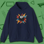 Eight Ball Excitement Hoodie, in Navy color, billiards hoodie, front view