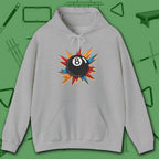 Eight Ball Excitement Hoodie, in Sport Grey color, billiards hoodie, front view
