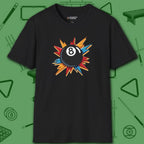 Eight Ball Excitement T-Shirt, in Black color, billiards shirt, front view
