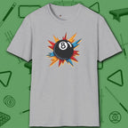 Eight Ball Excitement T-Shirt, in Sport Grey color, billiards shirt, front view