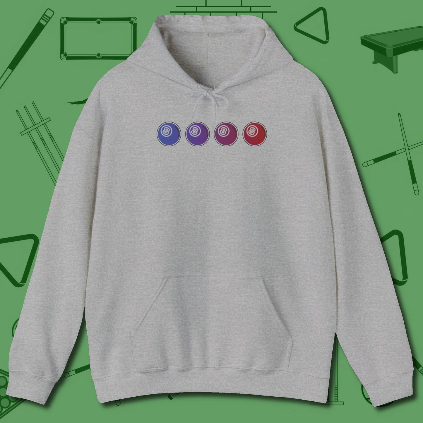 Eight Ball Gradient Hoodie, front view, in Sport Grey attitude built for the long haul