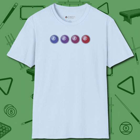 Eight Ball Gradient T-Shirt, front view, in Light Blue what the real shooters wear