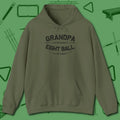 Eight Ball Grandpa Hoodie, front view, in Military Green earns respect before the first shot