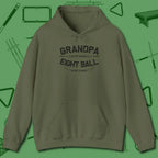 Eight Ball Grandpa Hoodie, front view, in Military Green earns respect before the first shot
