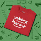 Eight Ball Grandpa T-Shirt, folded view, in Red subtle drip for serious shooters
