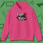 Eight Ball Hearts Billiards Hoodie, front view, in Heliconia for players who live the game