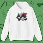 Eight Ball Hearts Billiards Hoodie, front view, in White break, run out, turn heads — repeat