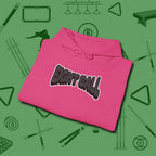 Eight Ball Letters Hoodie, folded view, in Heliconia cue sports swagger done right