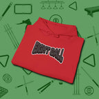Eight Ball Letters Hoodie, folded view, in Red tough like your favorite break cue