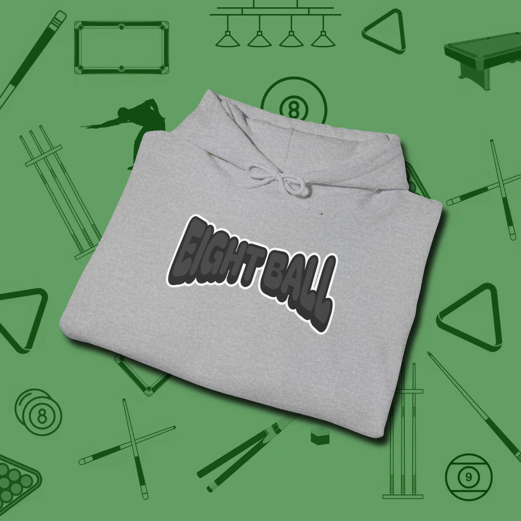 Eight Ball Letters Hoodie, folded view, in Sport Grey what the real shooters wear