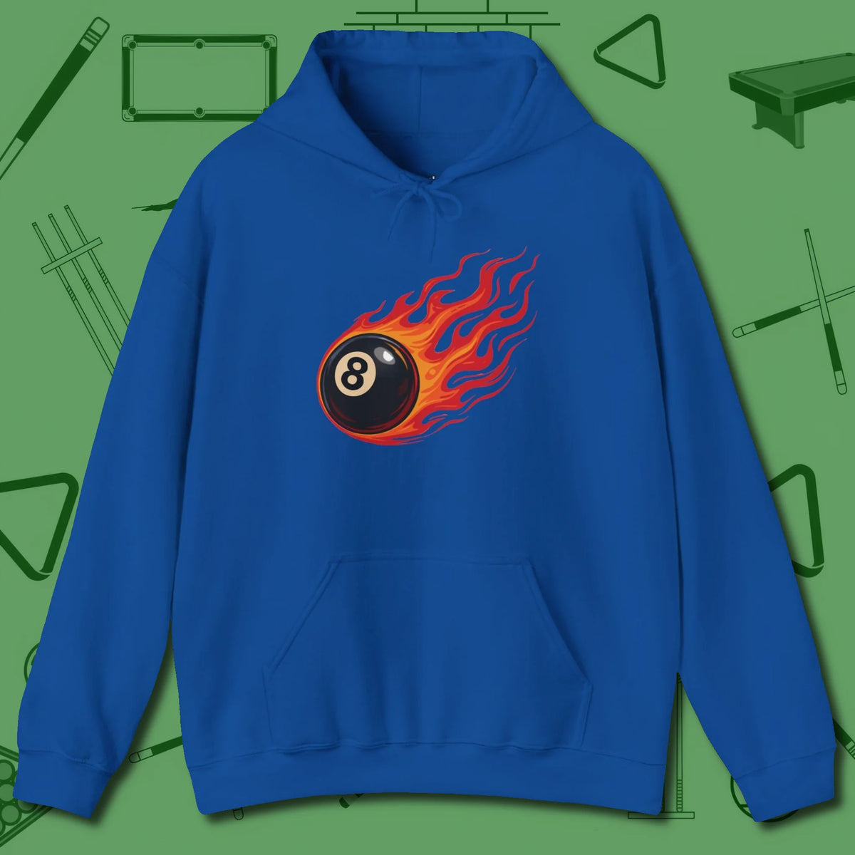 Eight Ball Inferno Hoodie, front view, in Royal the official uniform of the after-hours crew