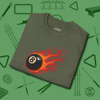 Eight Ball Inferno T-Shirt, folded view, in Military Green ideal for clean hits and clean fits
