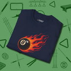 Eight Ball Inferno T-Shirt, folded view, in Navy stitched for cue discipline and cool confidence