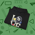 Eight Ball Love Hoodie, folded view, in Black helps your stroke and your style