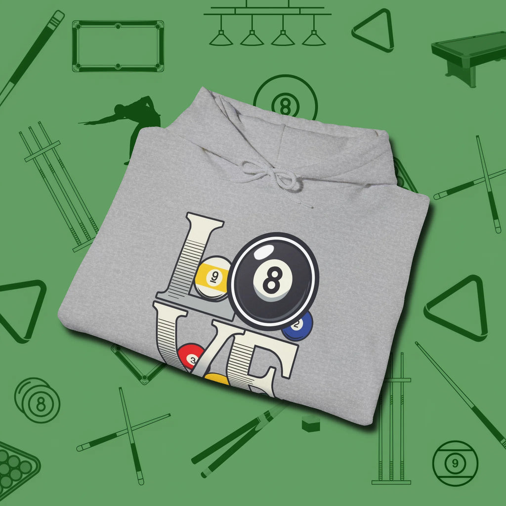 Eight Ball Love Hoodie, folded view, in Sport Grey styled to dominate from rack to run-out