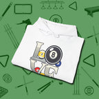 Eight Ball Love Hoodie, folded view, in White cue up respect every time you wear it
