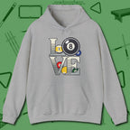 Eight Ball Love Hoodie, front view, in Sport Grey look good while calling your pocket