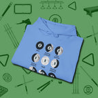 Eight ball Moon Phases Hoodie, folded view, in Carolina Blue because pool isn’t just a game — it’s who you are
