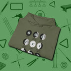 Eight ball Moon Phases Hoodie, folded view, in Military Green clean lines for dirty minds