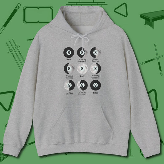 Eight ball Moon Phases Hoodie, front view, in Sport Grey table-tested, street-approved style