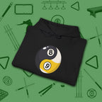 Eight Ball/Nine Ball Balance Hoodie, in Black color, billiards hoodie, folded view