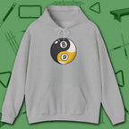 Eight Ball/Nine Ball Balance Hoodie, in Sport Grey color, billiards hoodie, front view