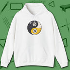 Eight Ball/Nine Ball Balance Hoodie, in White color, billiards hoodie, front view