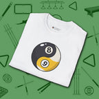 Eight Ball/Nine Ball Balance T-Shirt, in White color, billiards shirt, folded view