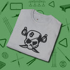 Eight Ball Pirate Skull T-Shirt, folded view, in Sport Grey because pool isn’t just a game — it’s who you are