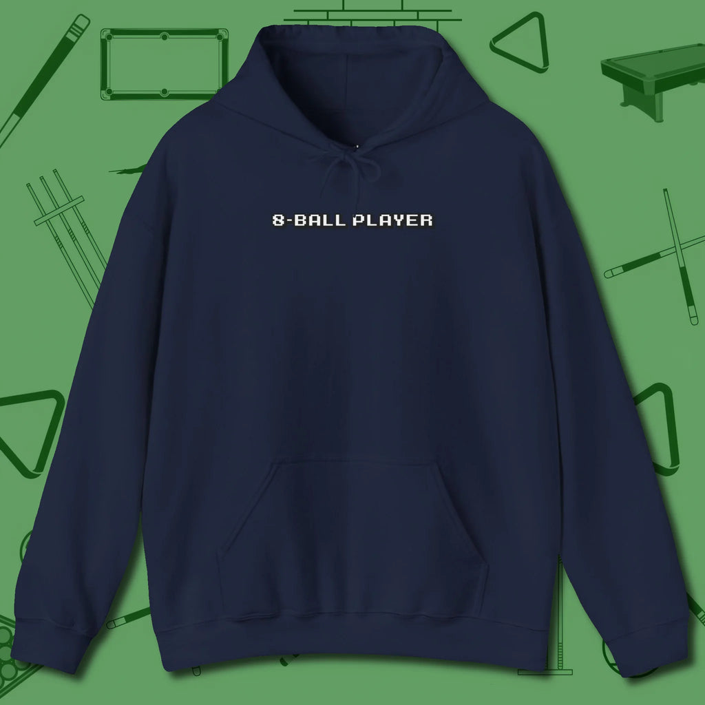 8 Ball Hoodie, front view, in Navy cool under pressure, hot on the eyes
