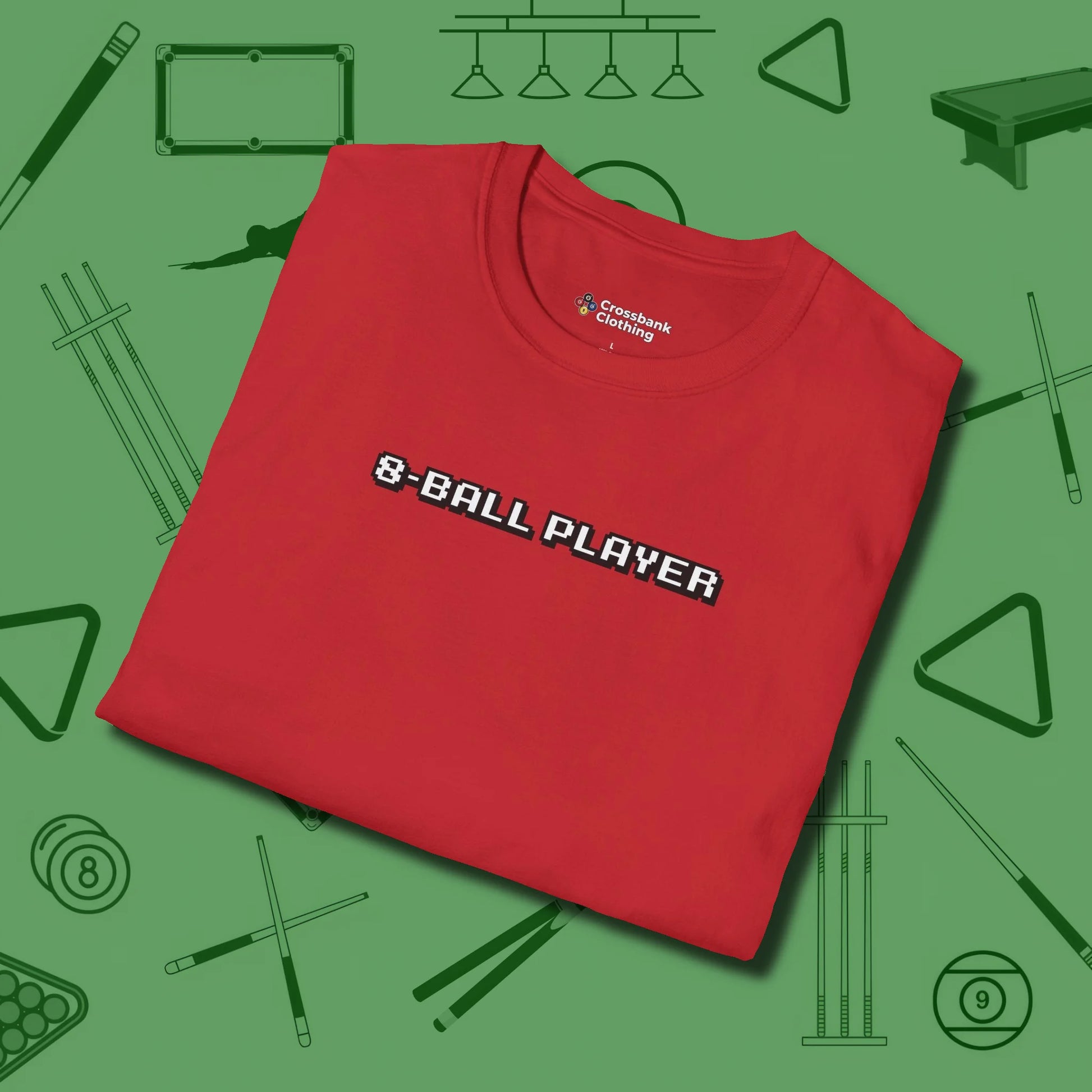 8 Ball T-Shirt, folded view, in Red clean lines for dirty minds