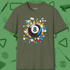 Eight Ball Pop Art T-Shirt, front view, in Military Green put your best game on display