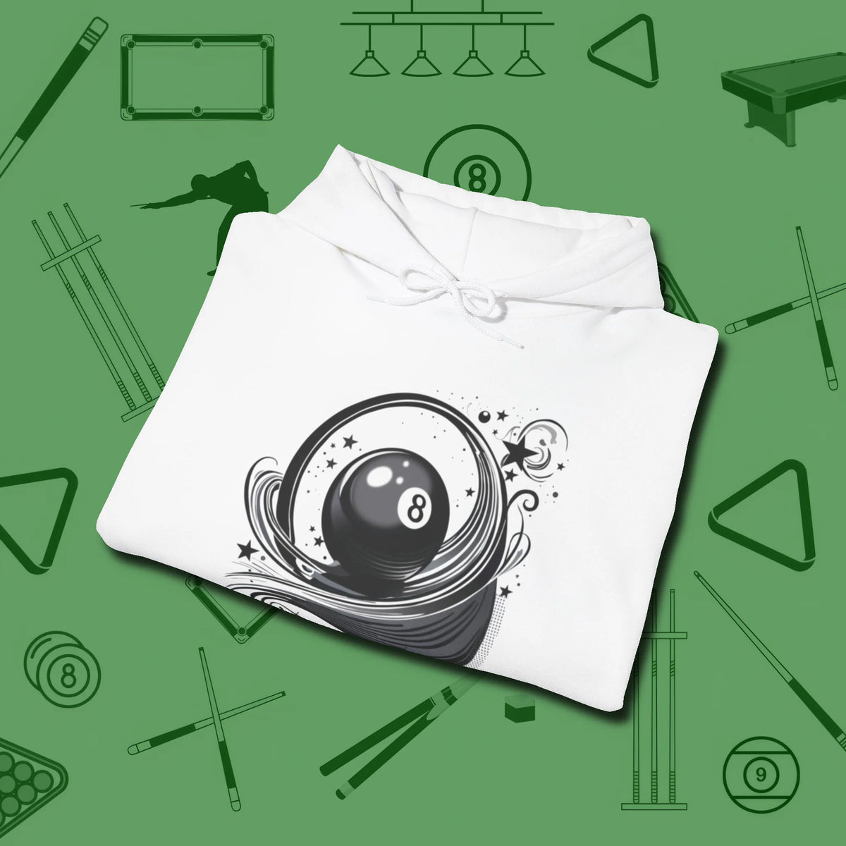 Eight Ball Ribbons & Stars Hoodie, folded view, in White smart apparel for strategic players