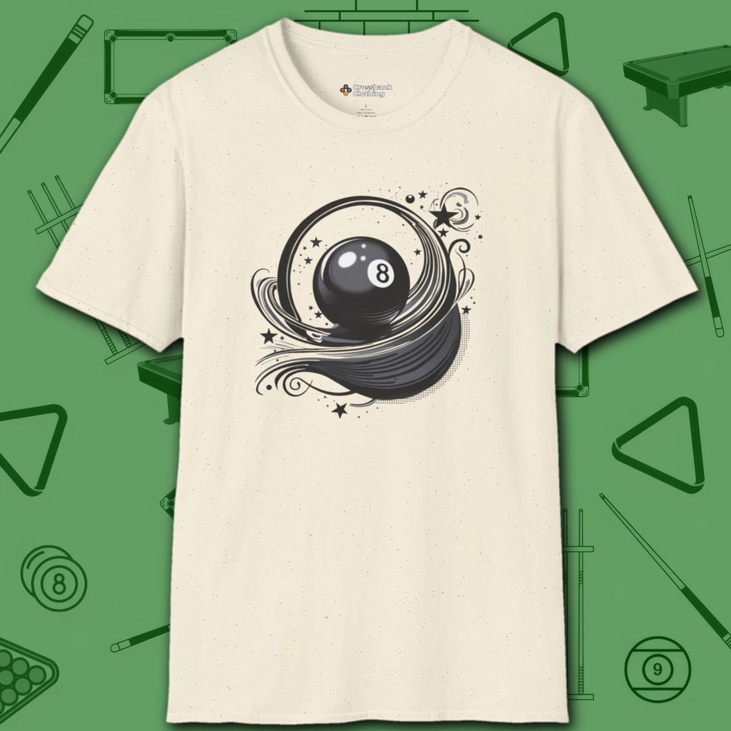 Eight Ball Ribbons & Stars T-Shirt, in Natural color, billiards shirt, front view