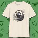 Eight Ball Ribbons & Stars T-Shirt, in Natural color, billiards shirt, front view