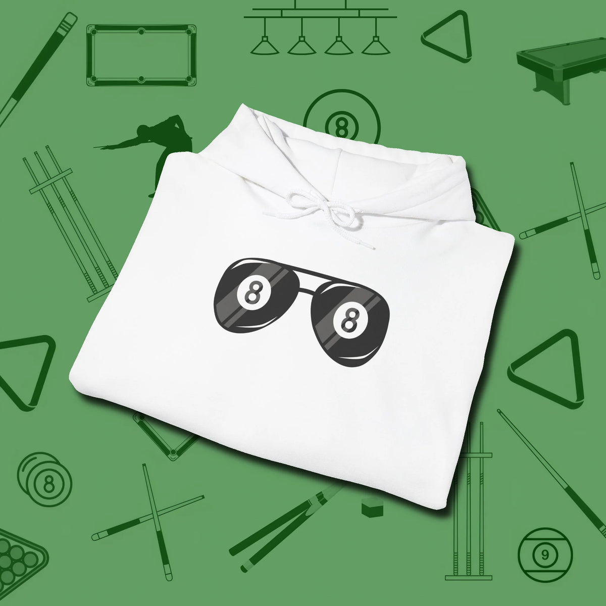 Eight Ball Shades Hoodie, folded view, in White put your best game on display