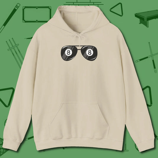 Eight Ball Shades Hoodie, front view, in Sand cool under pressure, hot on the eyes