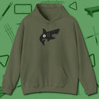 Eight Ball Shark Hoodie, front view, in Military Green precise, confident, always in control