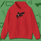 Eight Ball Shark Hoodie, front view, in Red styled to dominate from rack to run-out