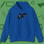 Eight Ball Shark Hoodie, front view, in Royal smart enough for the felt and the street