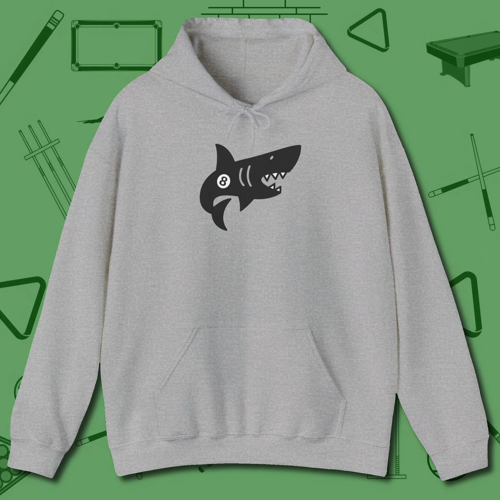 Eight Ball Shark Hoodie, front view, in Sport Grey break, run out, turn heads — repeat
