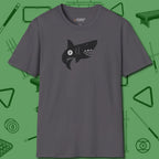 Eight Ball Shark T-Shirt, front view, in Charcoal earns respect before the first shot